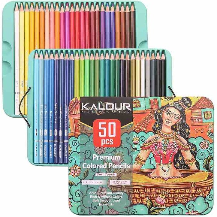 مداد رنگی ۵۰ رنگ پلی کروم کالر (KALOUR) جعبه فلزی